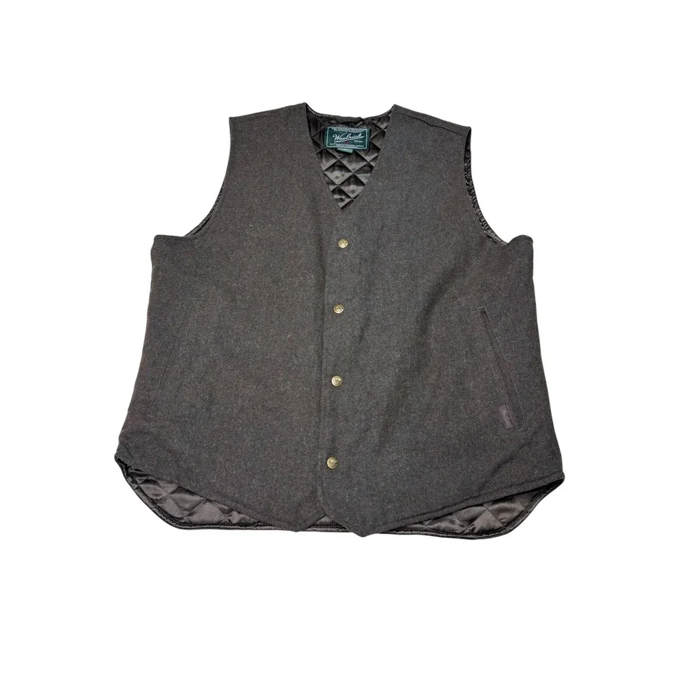 Woolrich Mens Wool Blend Quilted Vest Olive Heather L 18040 Snaps Pockets
